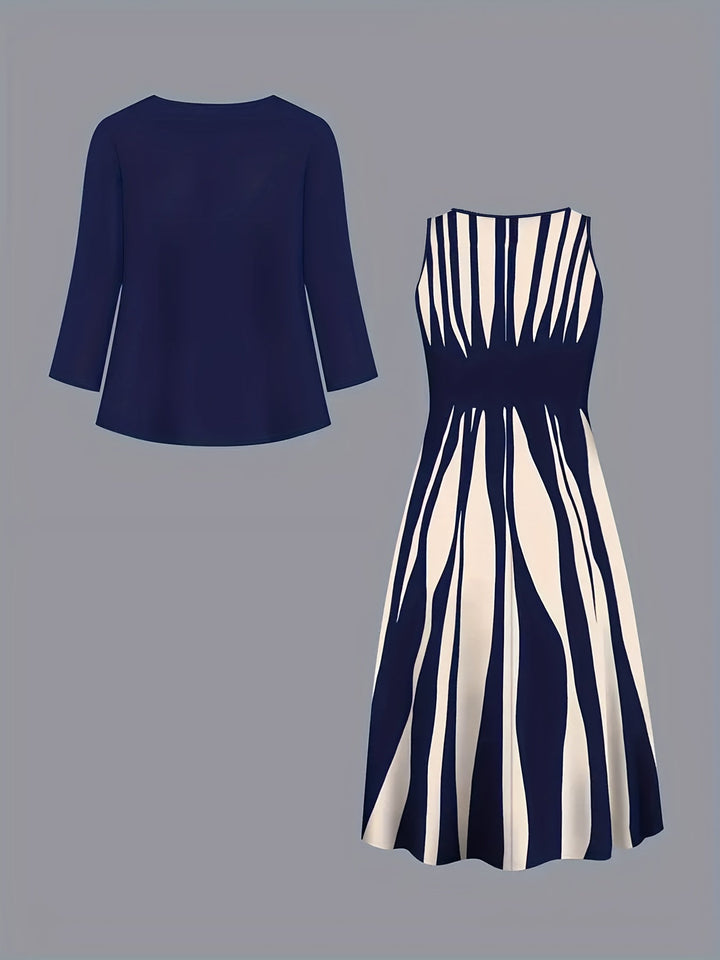 Women's Two-Piece Dress Set with Jacket - Elegant Flowing Design