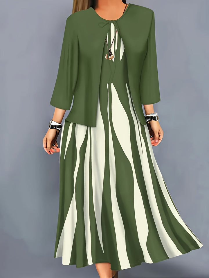 Women's Two-Piece Dress Set with Jacket - Elegant Flowing Design