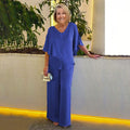Women's Two-Piece Set - Elegant V-Neck Blouse & Pants