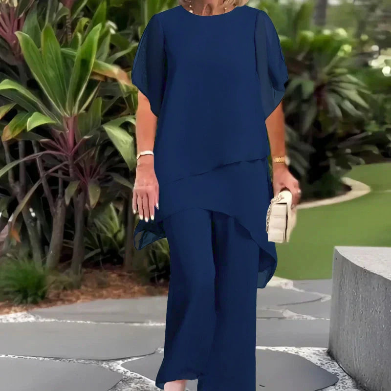 Women's Two-Piece Set - Relaxed Elegance - Navy