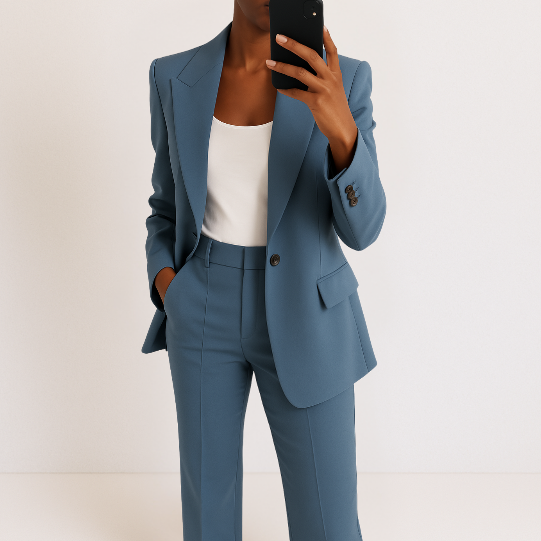 Women's Two-Piece Suit Set - Tailored Blazer & Trousers - Blue