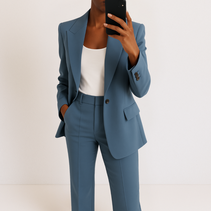 Women's Two-Piece Suit Set - Tailored Blazer & Trousers - Blue