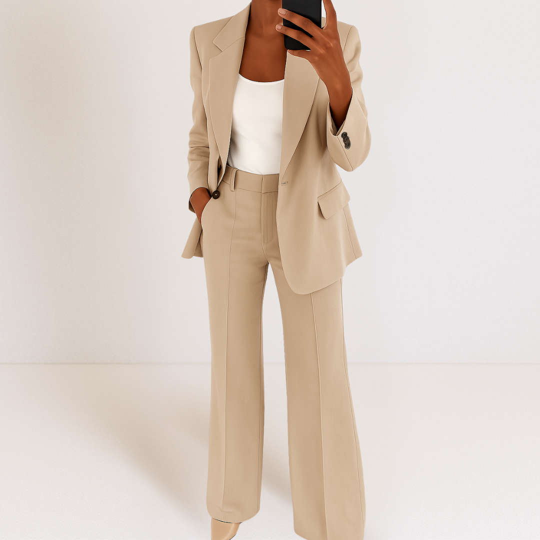 Women's Two-Piece Suit Set - Tailored Blazer & Trousers