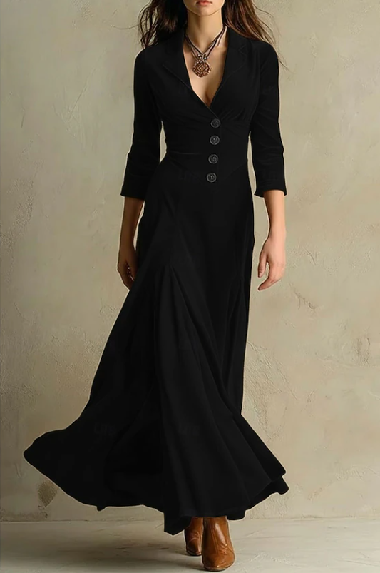 Women's V-Neck Maxi Dress in black, Elegant Flowing Silhouette