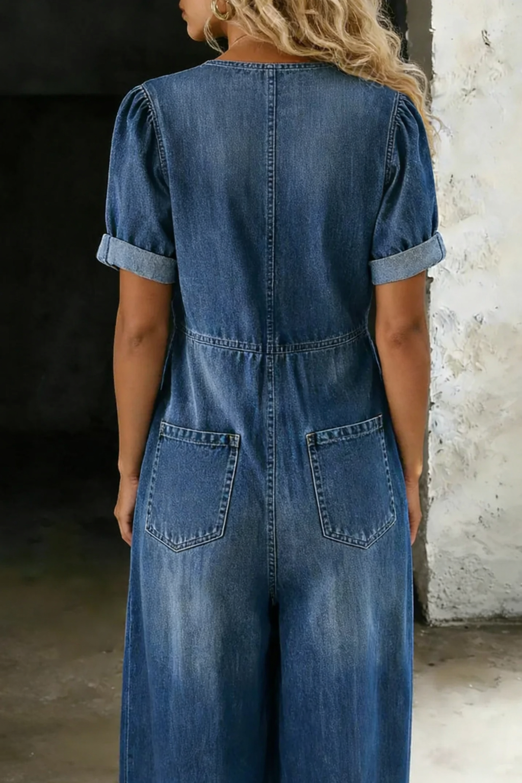 Women's V Neck Short Sleeve Jumpsuit - Everyday Comfort