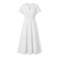 Women's V-Neck Tiered Maxi Dress with Smocked Waist - Summer