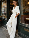 Women's V-Neck Wide-Leg Jumpsuit - Elegant One-Piece