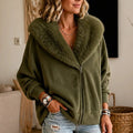 Women's Velvet Faux-Fur Collar Zip-Up Jacket - Relaxed Fit