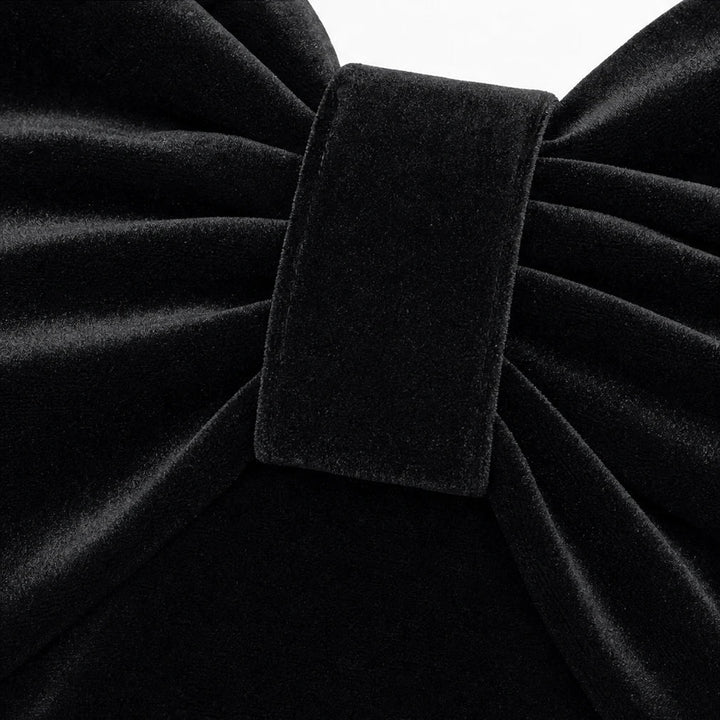 Women's Velvet-Look Midi Dress with Bow Detail - Off-Shoulder