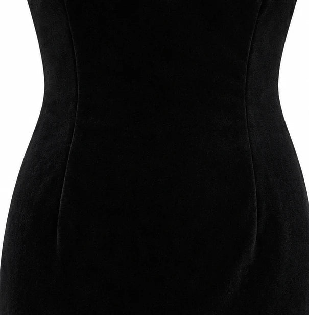 Women's Velvet-Look Midi Dress with Bow Detail - Off-Shoulder