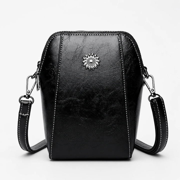 Women's Vintage Mini Crossbody Bag in black, Compact Leather