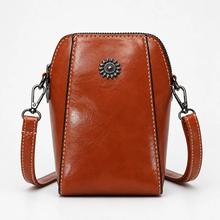 Women's Vintage Mini Crossbody Bag in brown, Compact Leather