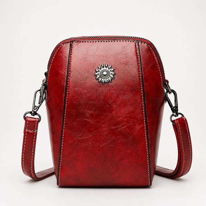 Women's Vintage Mini Crossbody Bag in red, Compact Leather