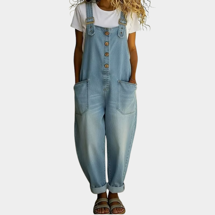 Women's Vintage Soft Denim-Look Overalls - Adjustable Straps