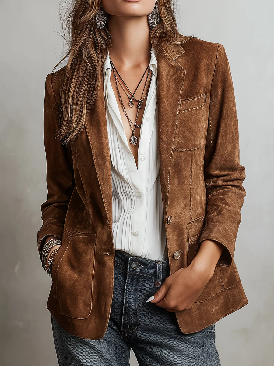 Women's Vintage Suede Jacket - Tailored Brown