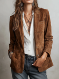 Women's Vintage Suede Jacket - Tailored Brown