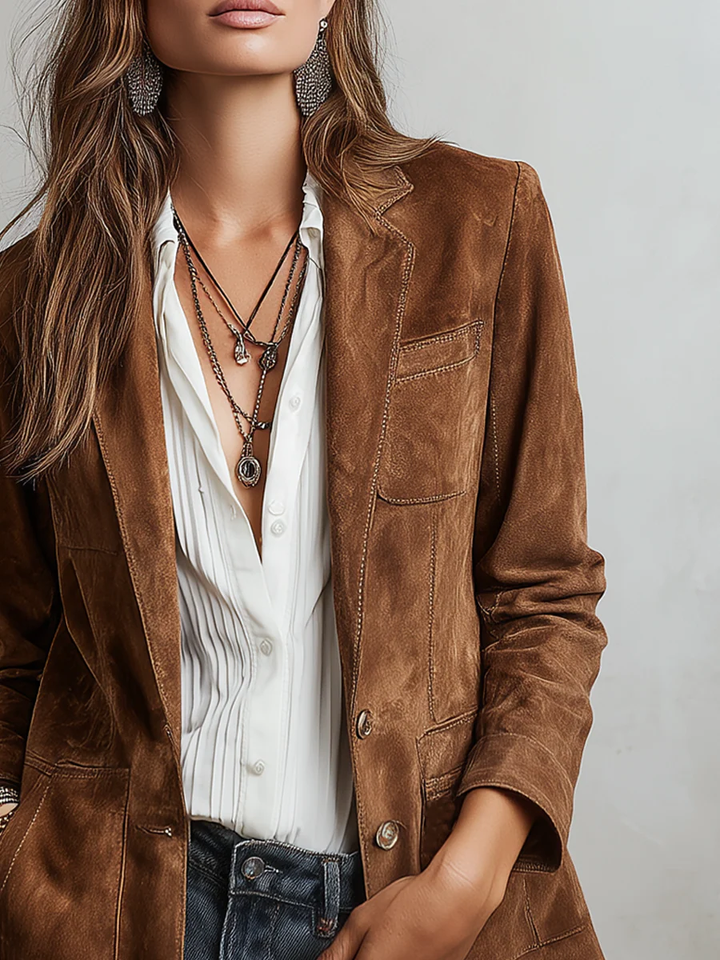 Women's Vintage Suede Jacket - Tailored Brown