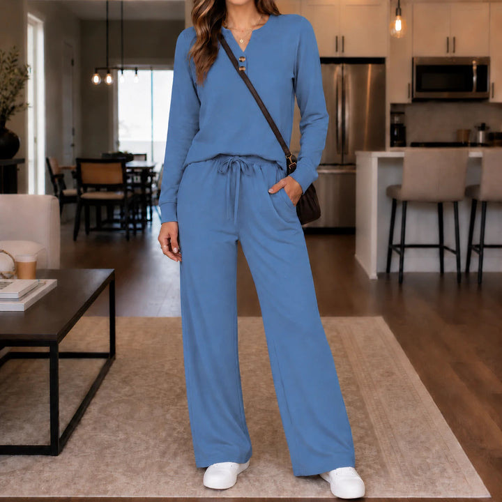Women's Wide-Leg Lounge Set in blue, Coordinated Top and Pants