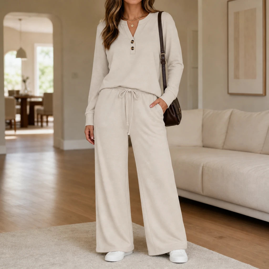 Women's Wide-Leg Lounge Set - Coordinated Top and Pants