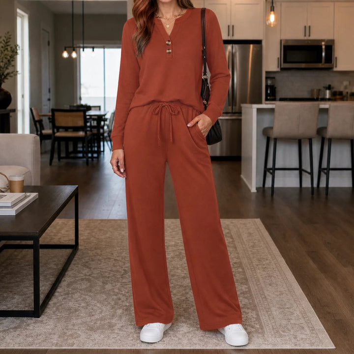 Women's Wide-Leg Lounge Set in rust, Coordinated Top and Pants