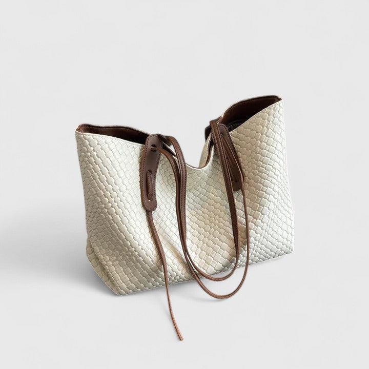Women's Woven Tote Bag - Elegant Everyday Carryall - Beige