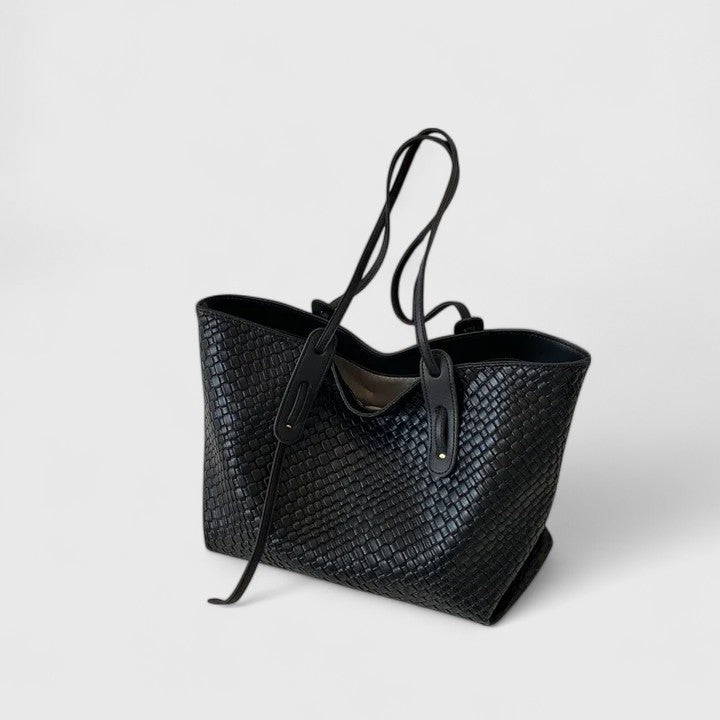 Women's Woven Tote Bag - Elegant Everyday Carryall - Black