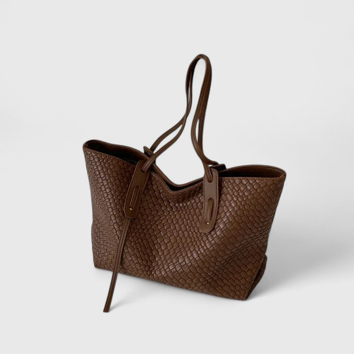 Women's Woven Tote Bag - Elegant Everyday Carryall - Brown
