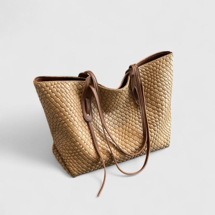 Women's Woven Tote Bag - Elegant Everyday Carryall - Khaki