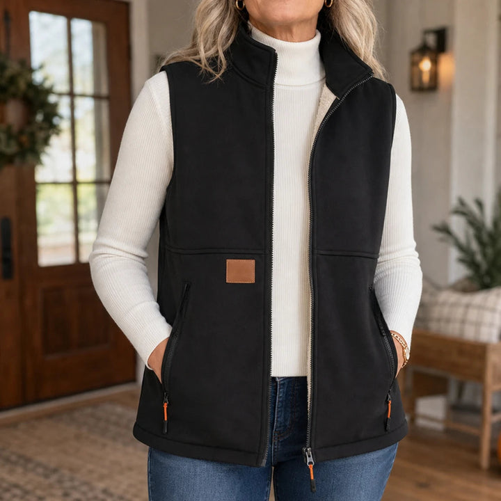 Women's Zip-Front Padded Vest - High Collar Sleeveless Layer