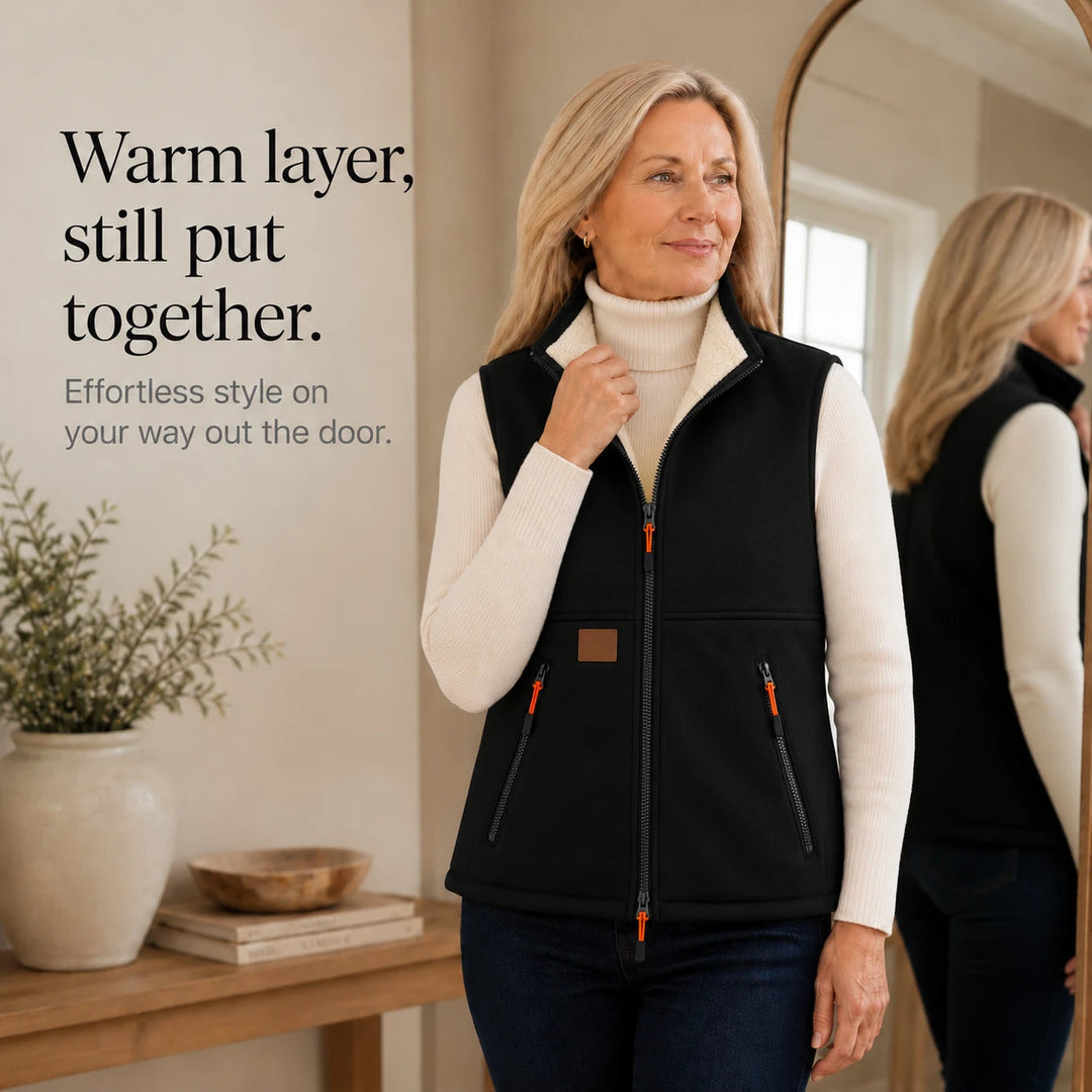 Women's Zip-Front Padded Vest - High Collar Sleeveless Layer