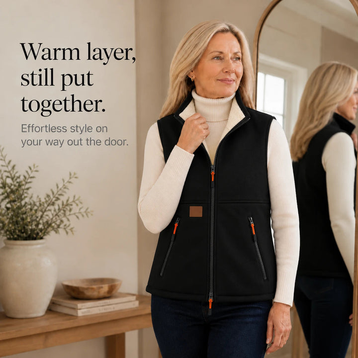 Women's Zip-Front Padded Vest - High Collar Sleeveless Layer