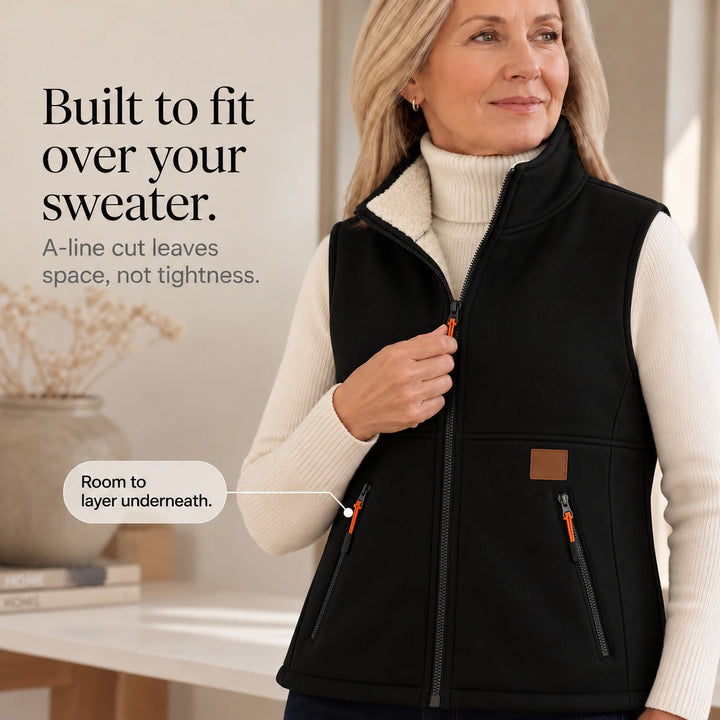 Women's Zip-Front Padded Vest - High Collar Sleeveless Layer