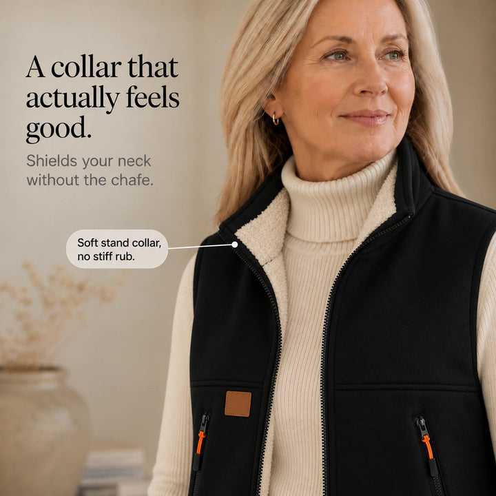 Women's Zip-Front Padded Vest - High Collar Sleeveless Layer